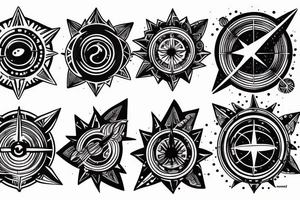 lunar space square compass planets galaxy star super nova color tattoo idea