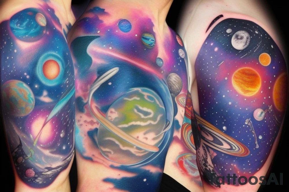 Outer space planets galaxy super nova tattoo idea