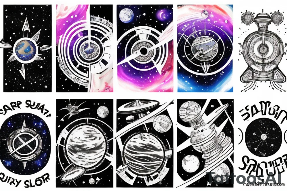 Outer space planets galaxy super nova compass time travel tattoo idea