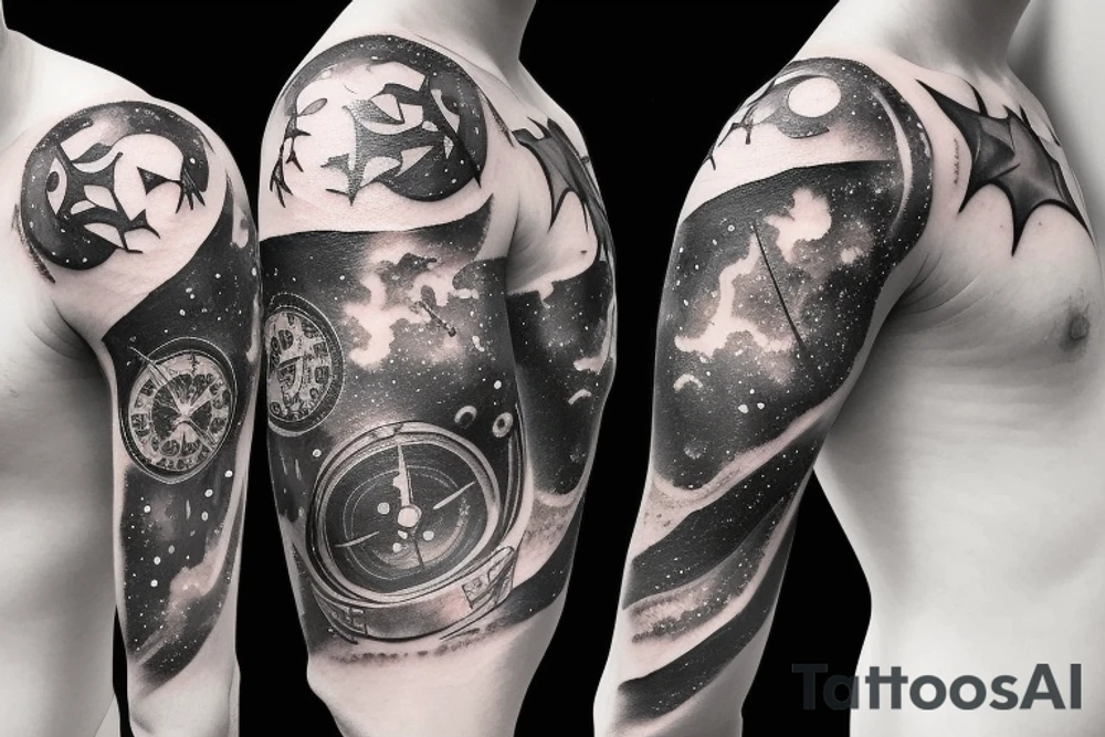 Outer space planets galaxy super nova compass time travel tattoo idea