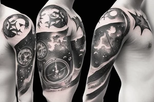 Outer space planets galaxy super nova compass time travel tattoo idea