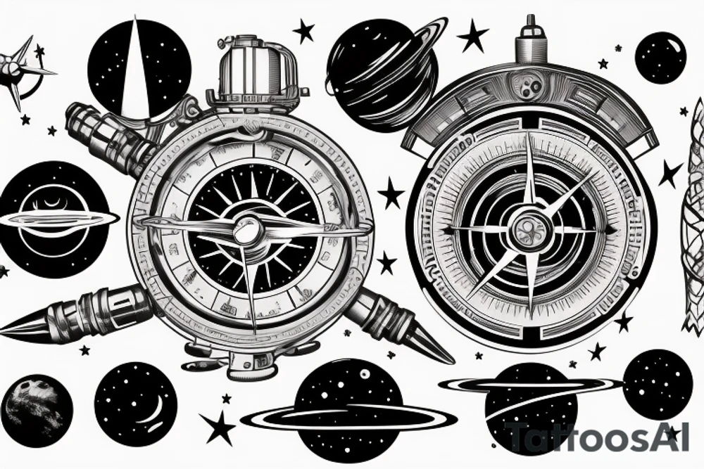 Outer space planets galaxy super nova compass time travel tattoo idea