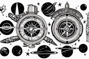 Outer space planets galaxy super nova compass time travel tattoo idea