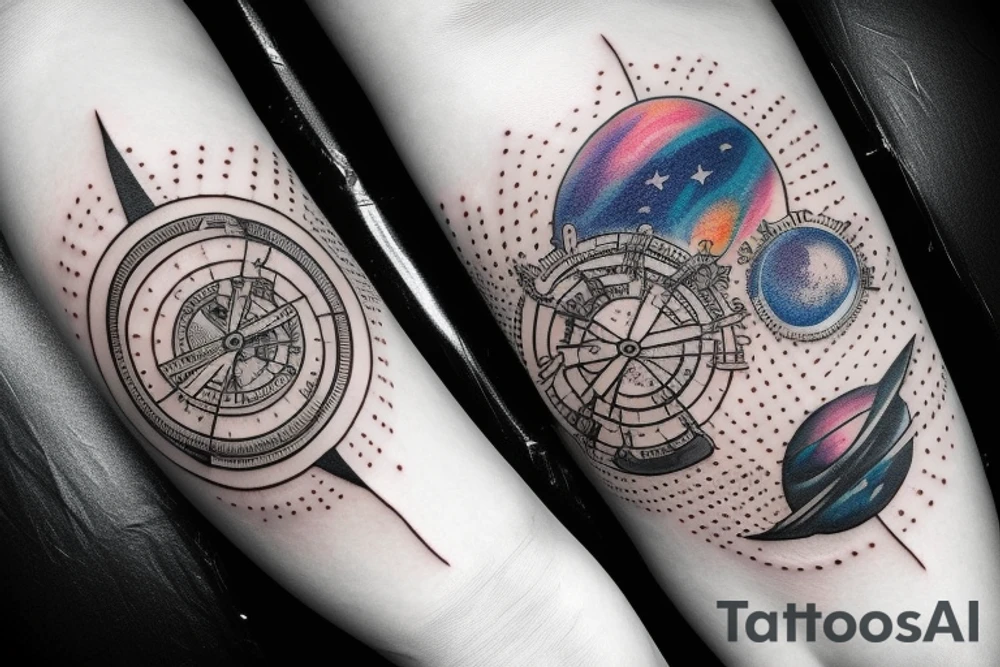 Outer space planets galaxy super nova compass time travel tattoo idea