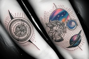 Outer space planets galaxy super nova compass time travel tattoo idea