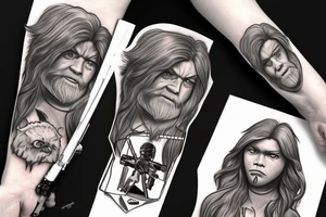 desenho do personagem chewbaccado filme stars wars mnotado em uma haley davison de frente tattoo idea