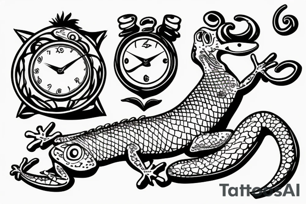 one lizard holding a clock tattoo idea