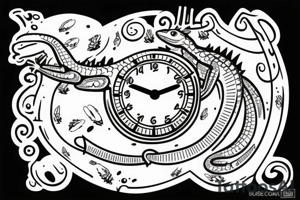 one lizard holding a clock tattoo idea