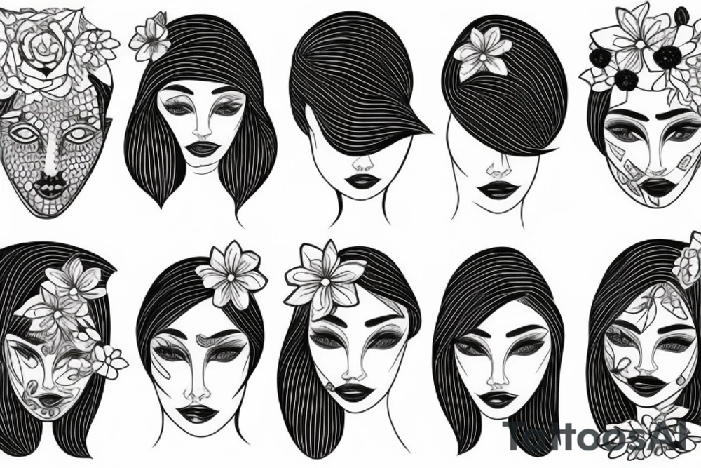 woman face and flowers tattoo idea