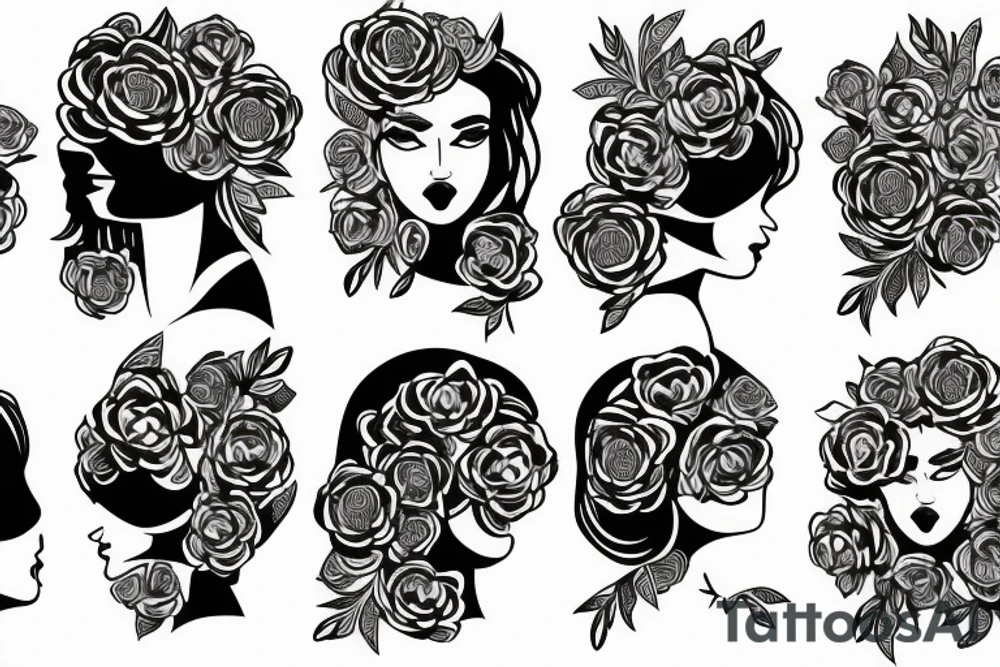 woman face and flowers tattoo idea