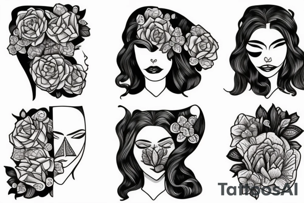 half woman face and half flowers tattoo idea