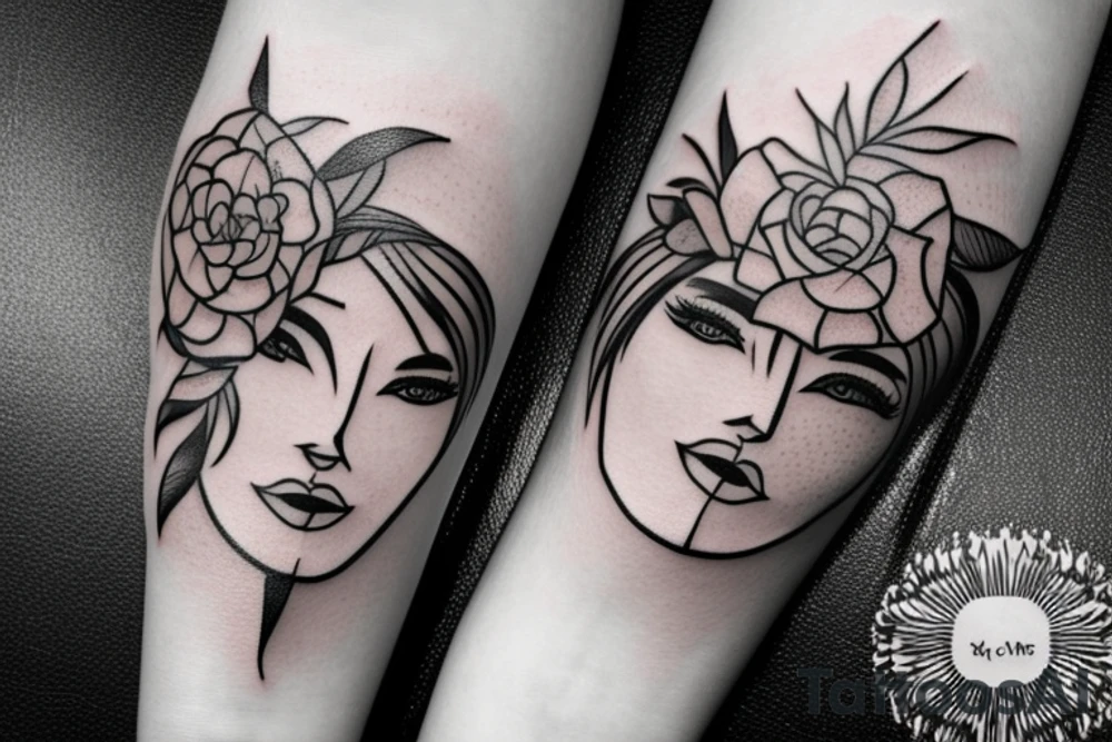 half woman face and half flowers tattoo idea
