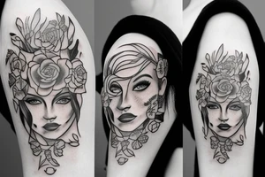 half woman face and half flowers tattoo idea