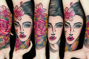 half woman face and half flowers tattoo idea