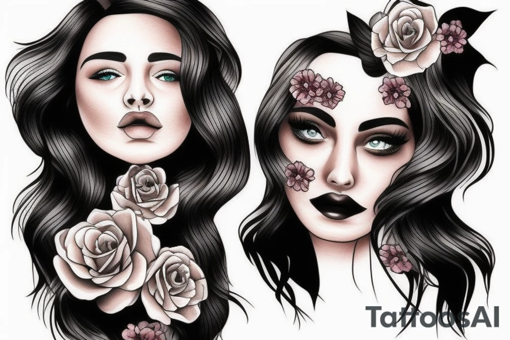 half woman face and half flowers tattoo idea