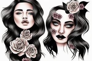 half woman face and half flowers tattoo idea