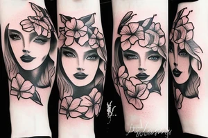 half woman beautiful face and half flowers tattoo idea