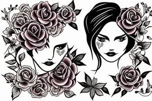 half woman beautiful face and half flowers tattoo idea