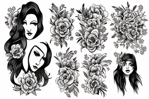 half woman beautiful face and half flowers tattoo idea