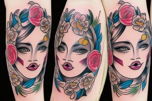half woman beautiful face and half flowers tattoo idea
