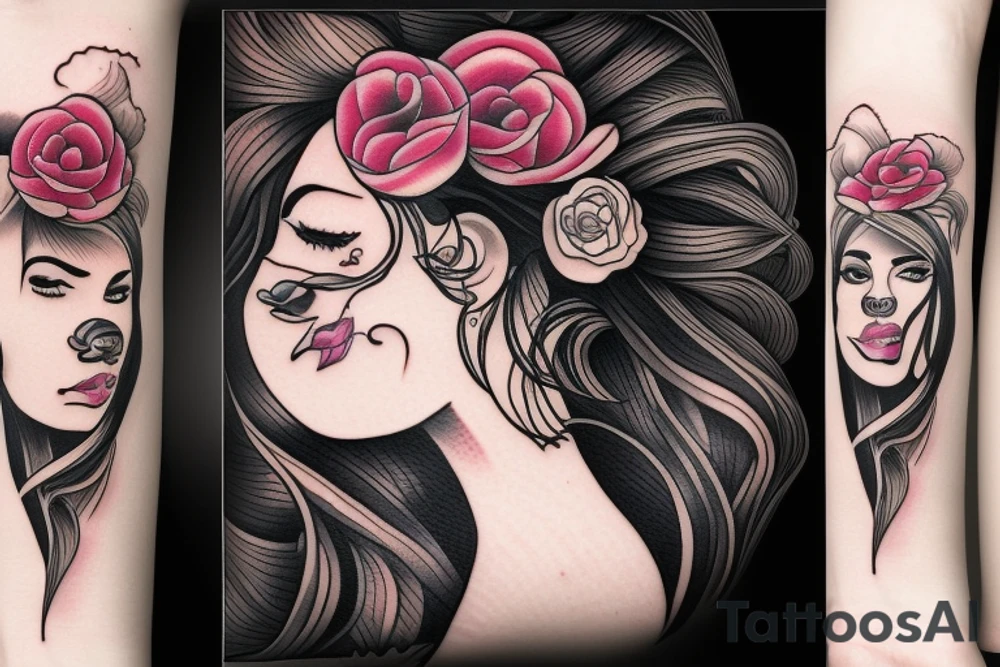 half woman beautiful face and half flowers tattoo idea