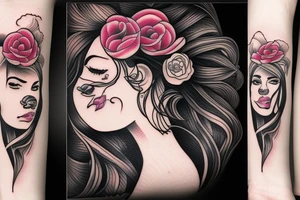 half woman beautiful face and half flowers tattoo idea