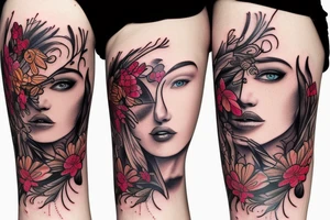 half woman beautiful face and half flowers tattoo idea