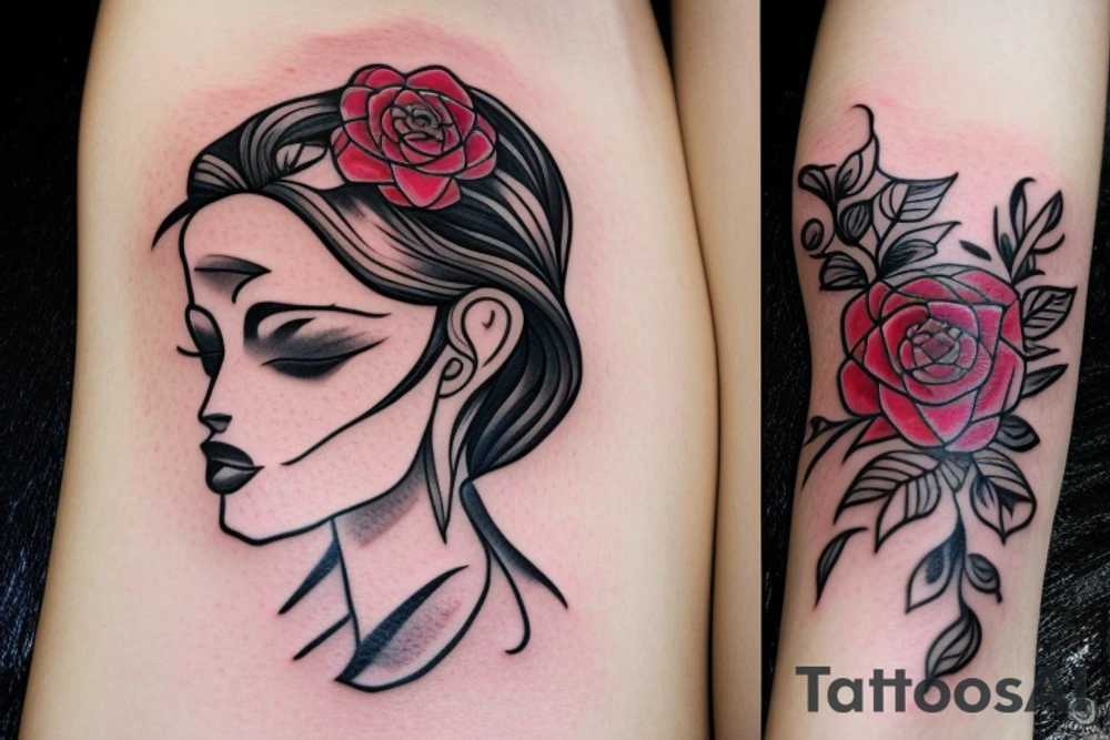 half woman beautiful face and half flowers tattoo idea