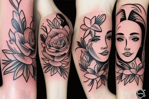 half woman beautiful face and half flowers tattoo idea
