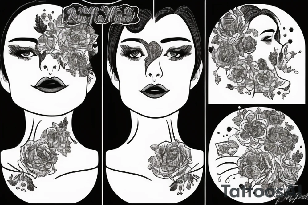half woman beautiful face and half flowers tattoo idea