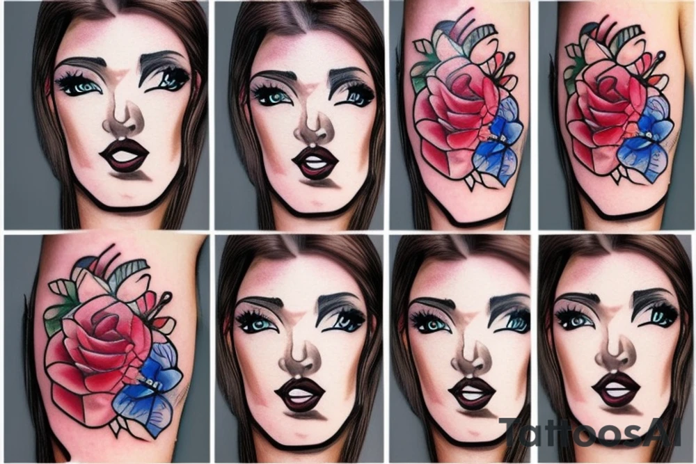 half woman beautiful face and half flowers tattoo idea