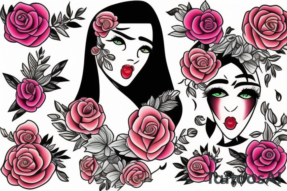 half woman beautiful face and half flowers tattoo idea
