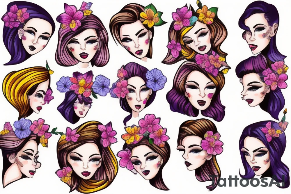 half woman beautiful face and half flowers tattoo idea