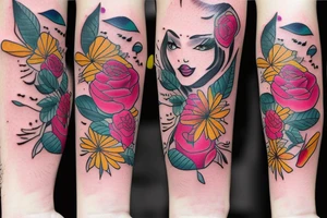 half woman beautiful face and half flowers tattoo idea