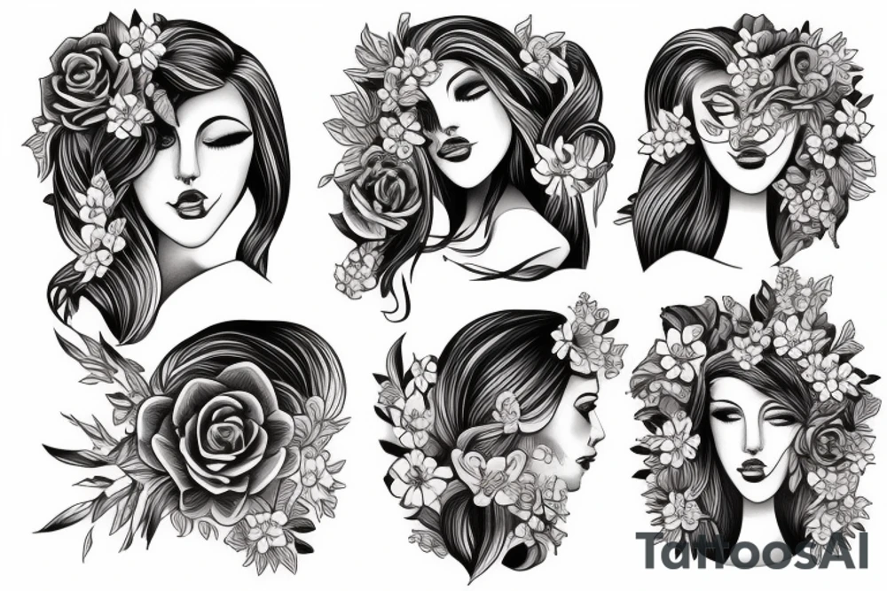 half woman beautiful face and half flowers tattoo idea