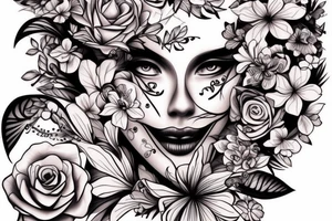 beautiful face and flowers tattoo idea