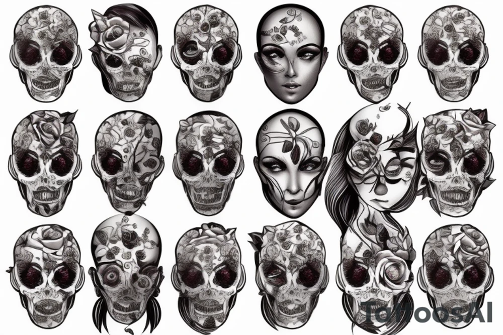 beautiful face and flowers tattoo idea