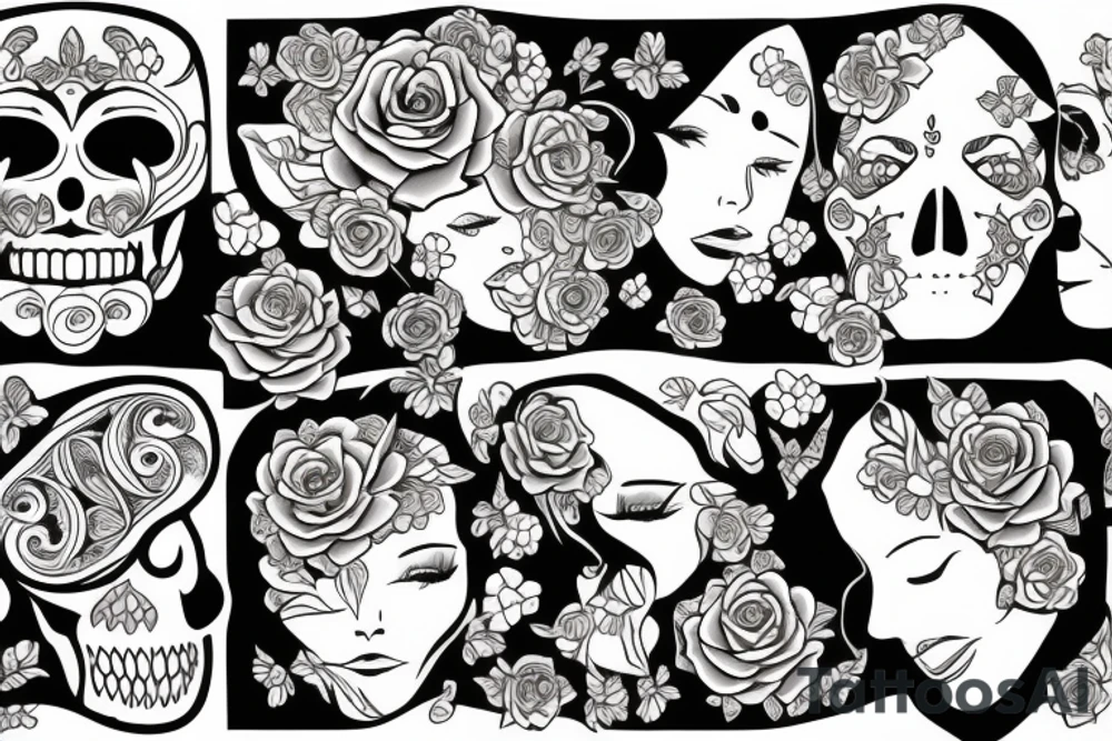 beautiful face and flowers tattoo idea