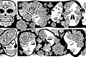 beautiful face and flowers tattoo idea
