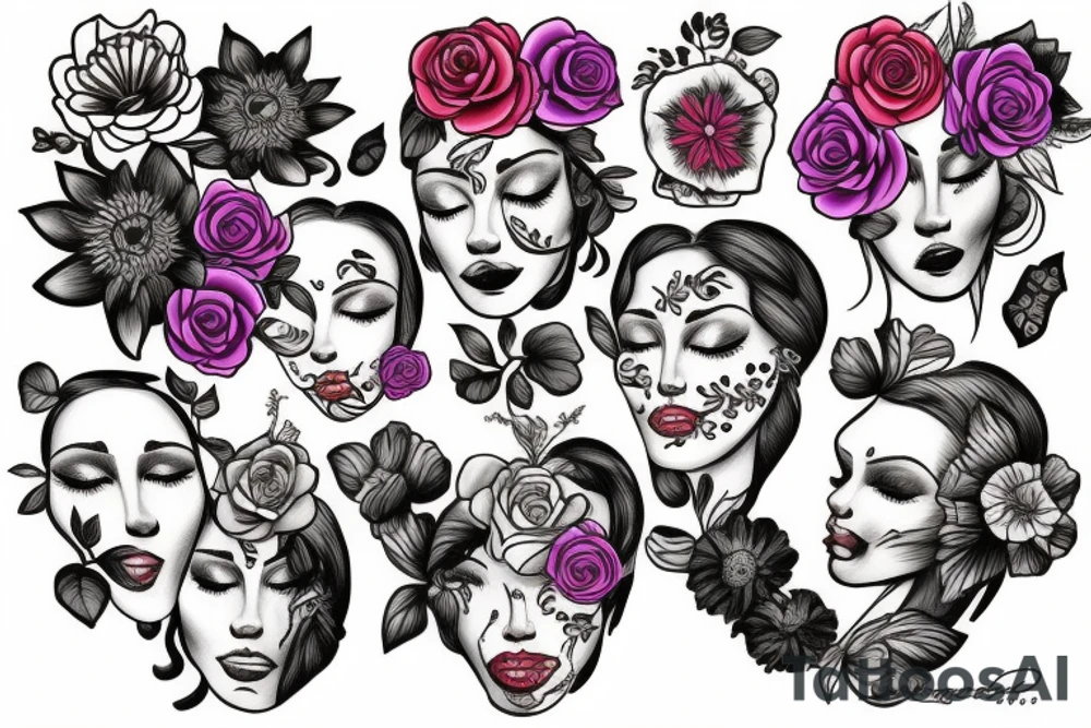 beautiful face and flowers tattoo idea