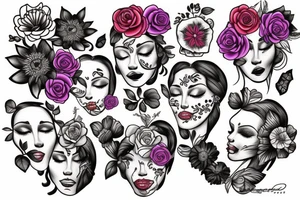 beautiful face and flowers tattoo idea