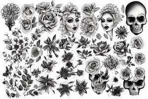 beautiful face and flowers tattoo idea