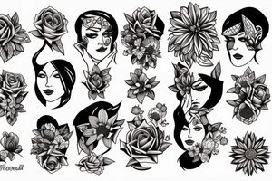 beautiful face and flowers tattoo idea