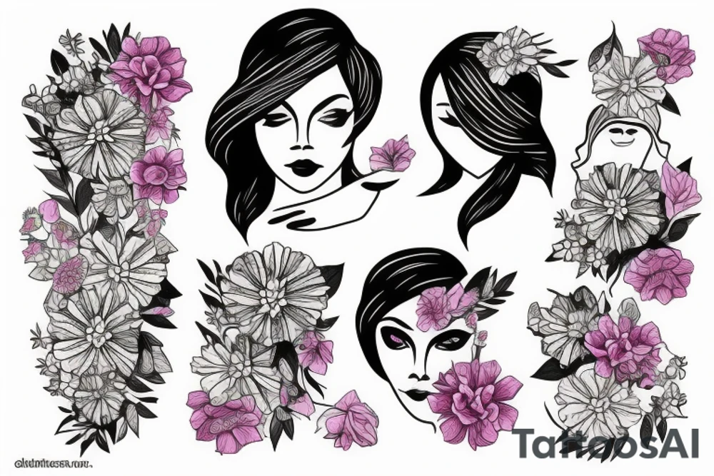 beautiful face and flowers tattoo idea