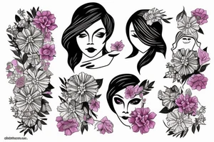 beautiful face and flowers tattoo idea