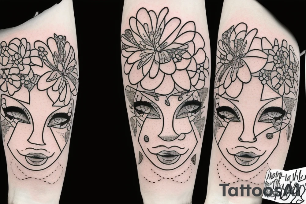 beautiful face and flowers tattoo idea