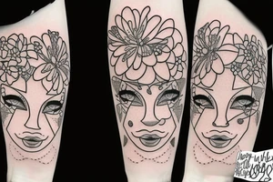 beautiful face and flowers tattoo idea
