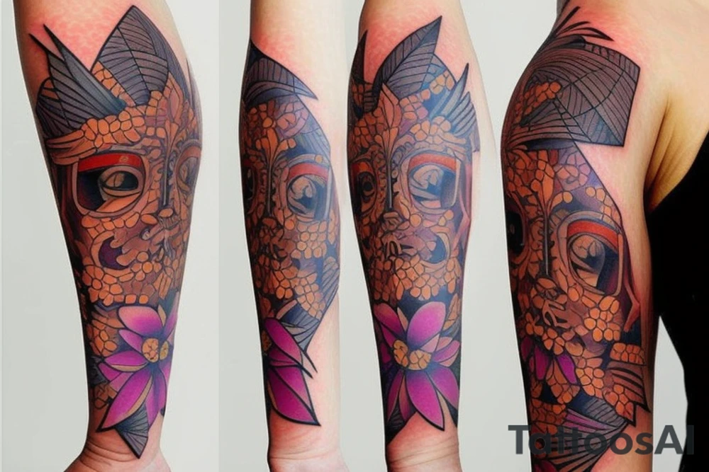 beautiful face, flowers, geometric figures tattoo idea