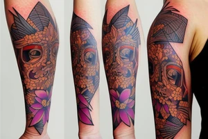 beautiful face, flowers, geometric figures tattoo idea