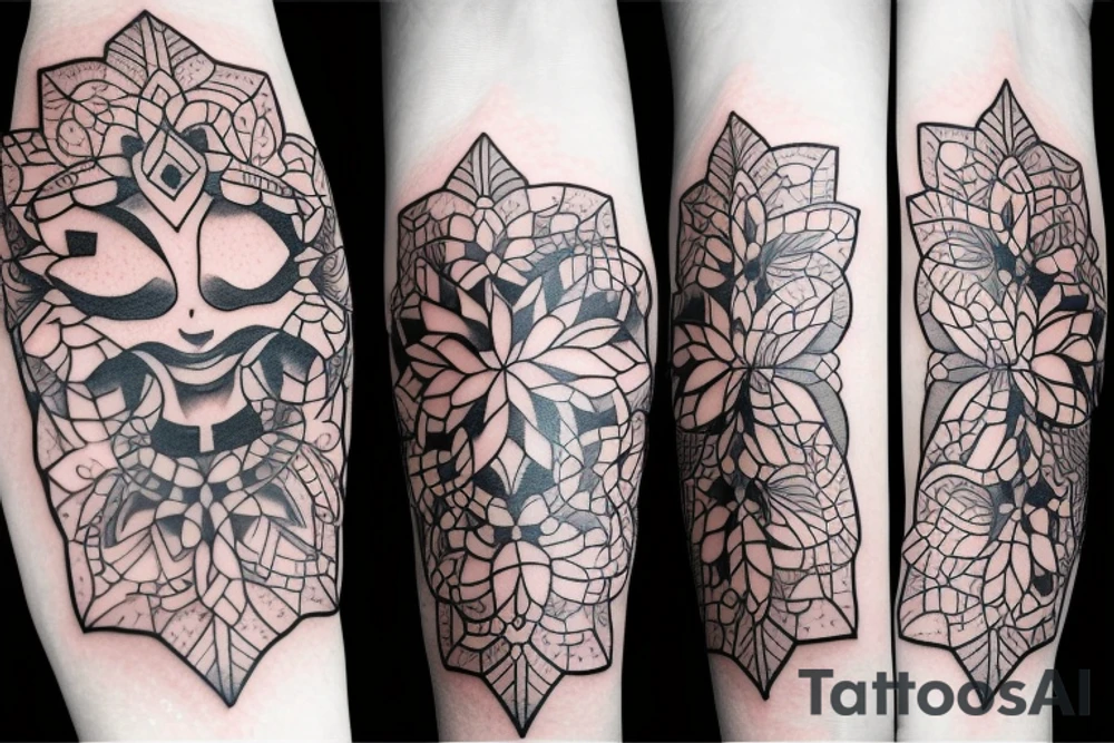 beautiful face, flowers, geometric figures tattoo idea